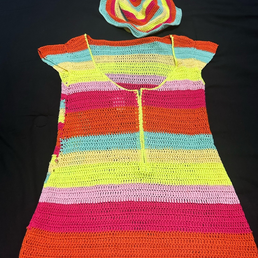 Crochet Dress/Swim Cover up and Matching Hat